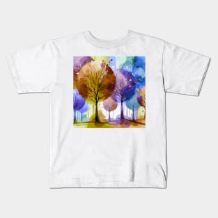 Colorful Purple Blue Brown Abstract Trees Kids T-Shirt